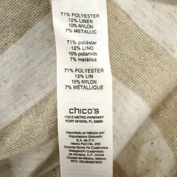 Chicos Top 1 Womens Medium Beige Gold Metallic Chevron Blouse Pullover Neutral - Picture 11 of 14